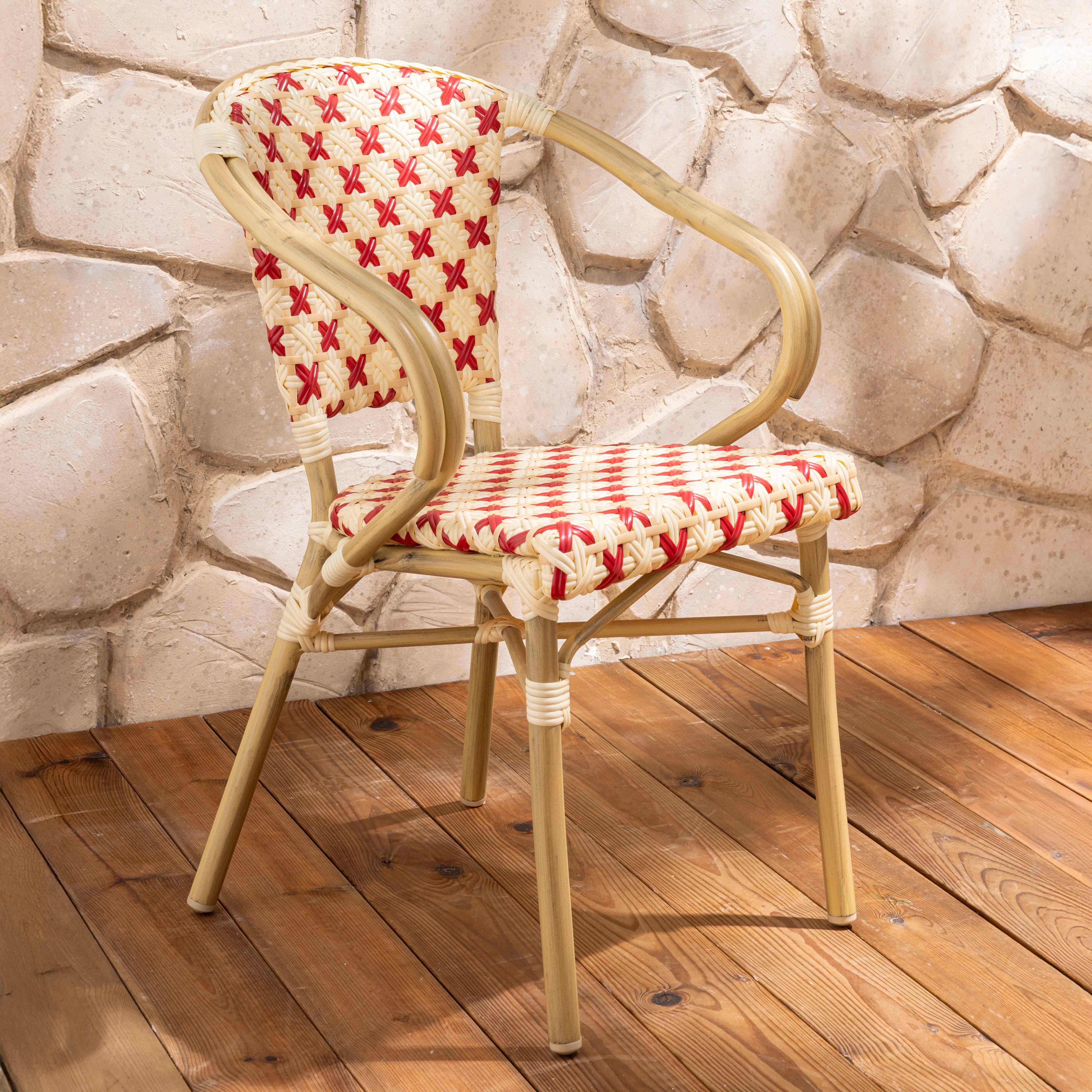 Fauteuil De Terrasse Bistrot Parisien En Aluminium Et Rotin Rouge 