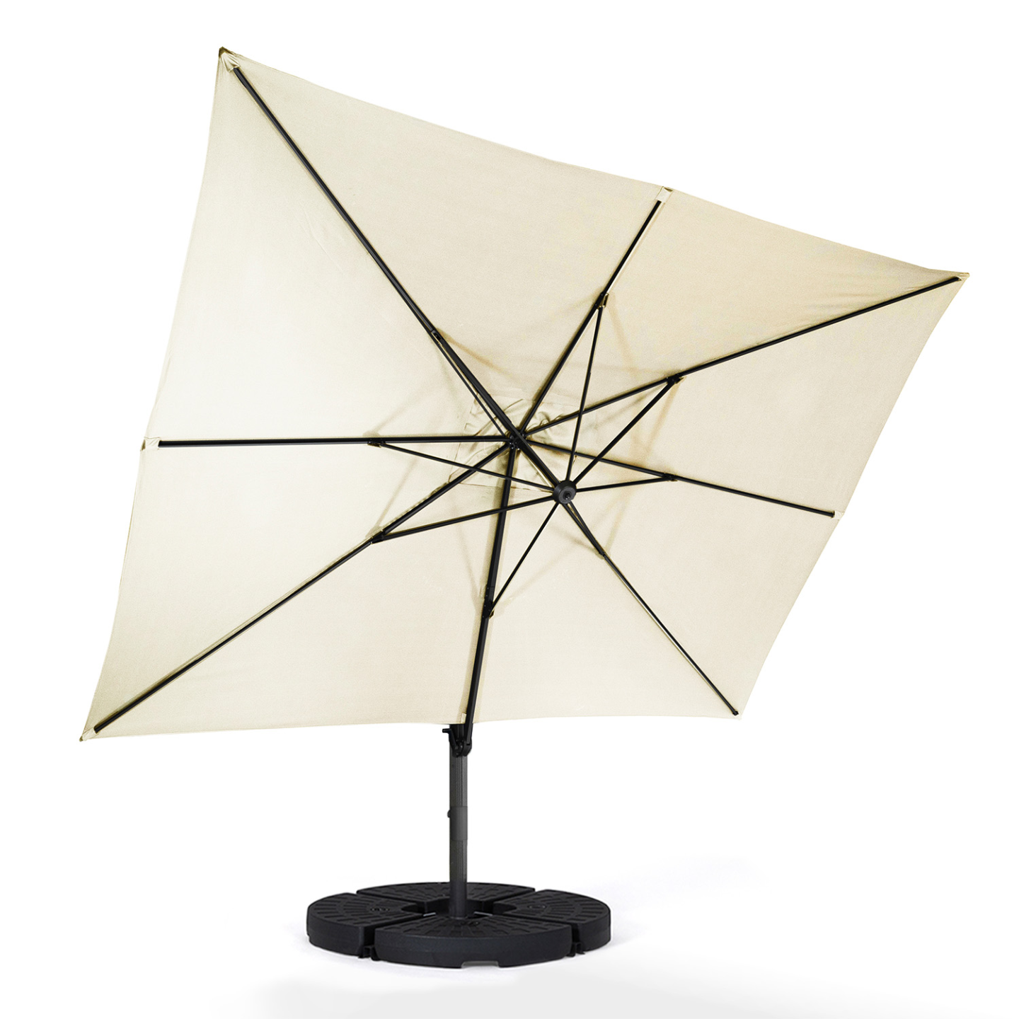 Parasol déporté inclinable rotatif 360 CALVI écru 3x4 M avec 4 dalles et housse - 5