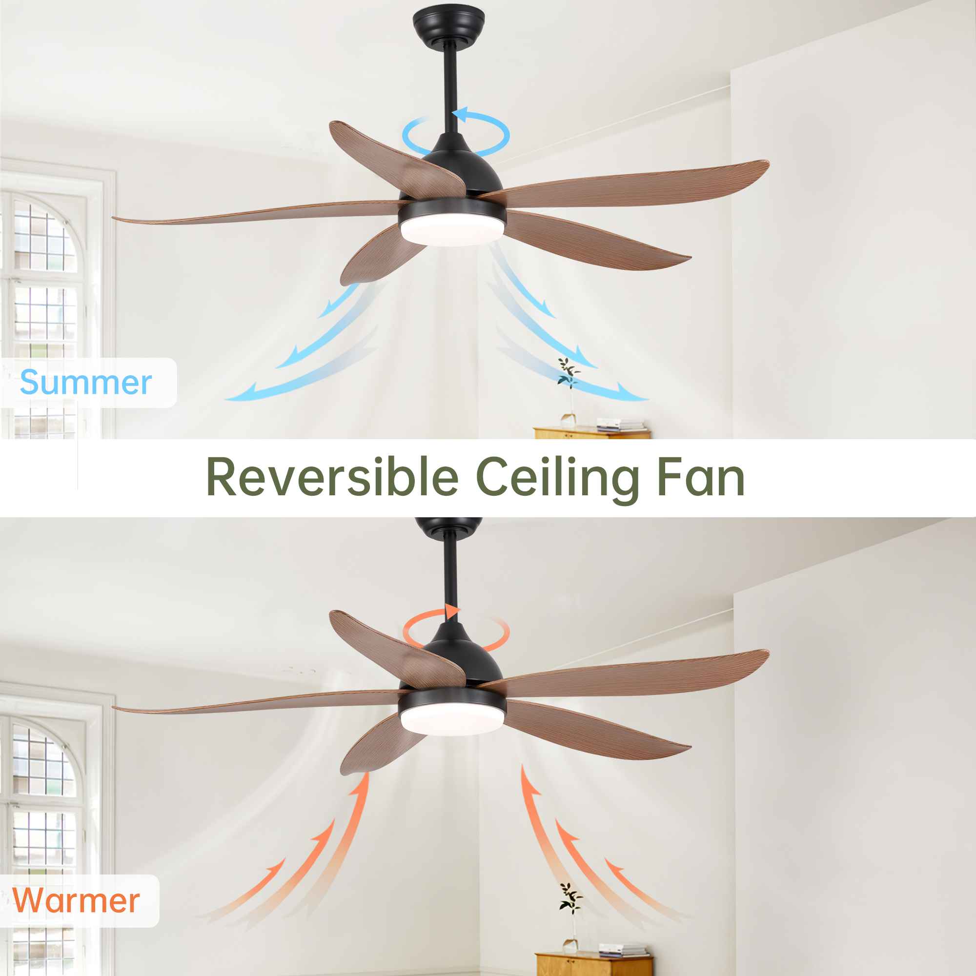 Ventilateur de Plafond Intelligent 132 cm Pales Effet Bois 5 Lames Contrôle APP 6 Vitesses LED 3 Couleurs Veilleuse 110-240V - 5