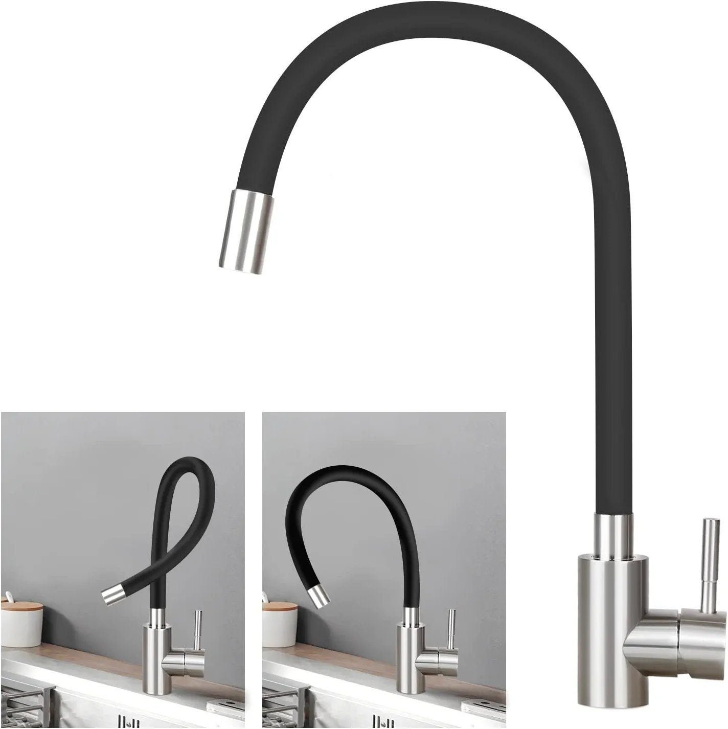 Lonheo Max Mitigeur Cuisine Rabattable Noir,Robinet Cuisine Pliable Contre Fenêtre En Acier Inox 304, Robinetterie