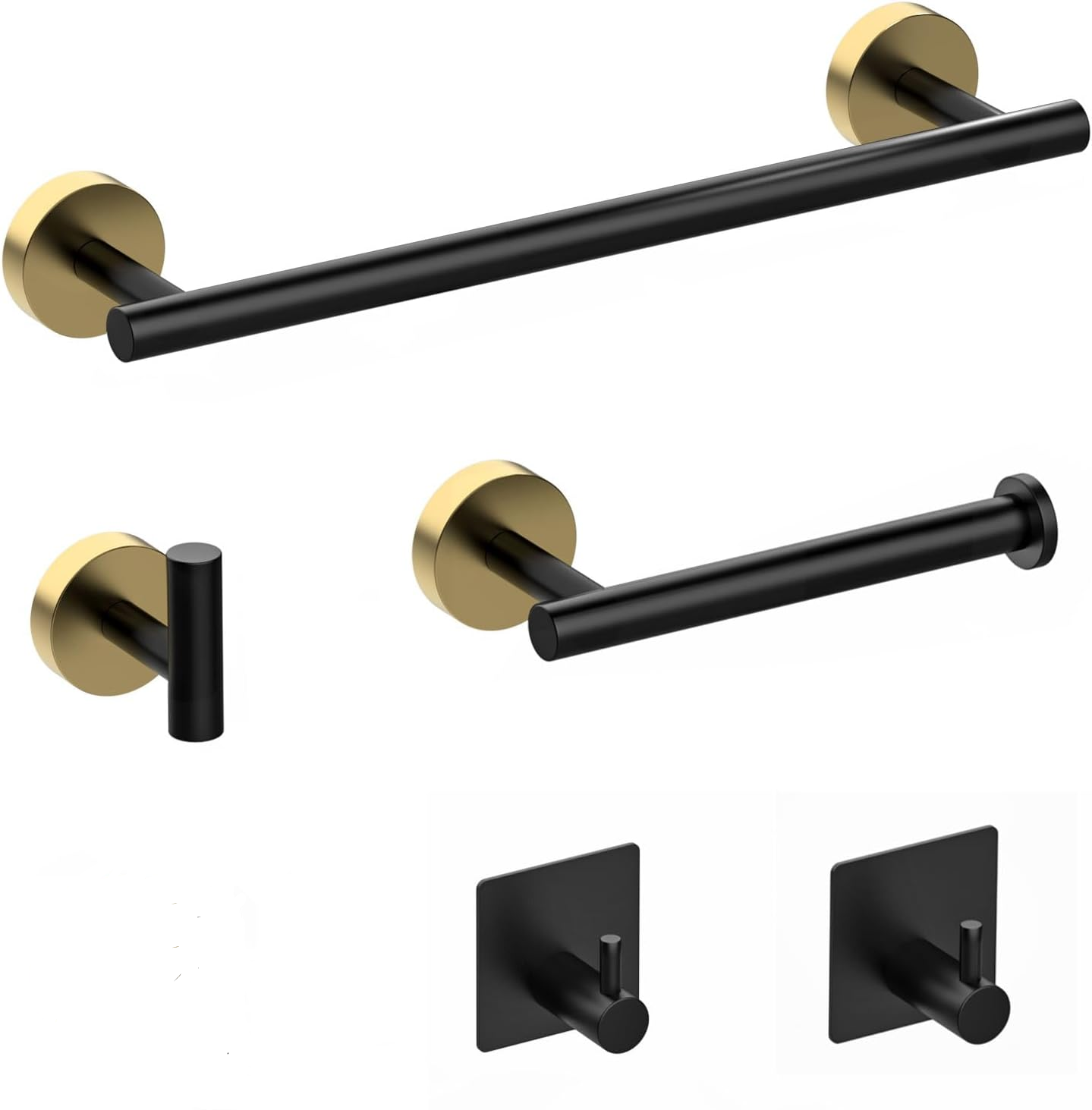 Zestaw 5 wieszaków na ręczniki: 40 cm drążek na ręczniki, uchwyt na papier toaletowy, haczyk ścienny, wieszak na ubrania, czarno-złoty