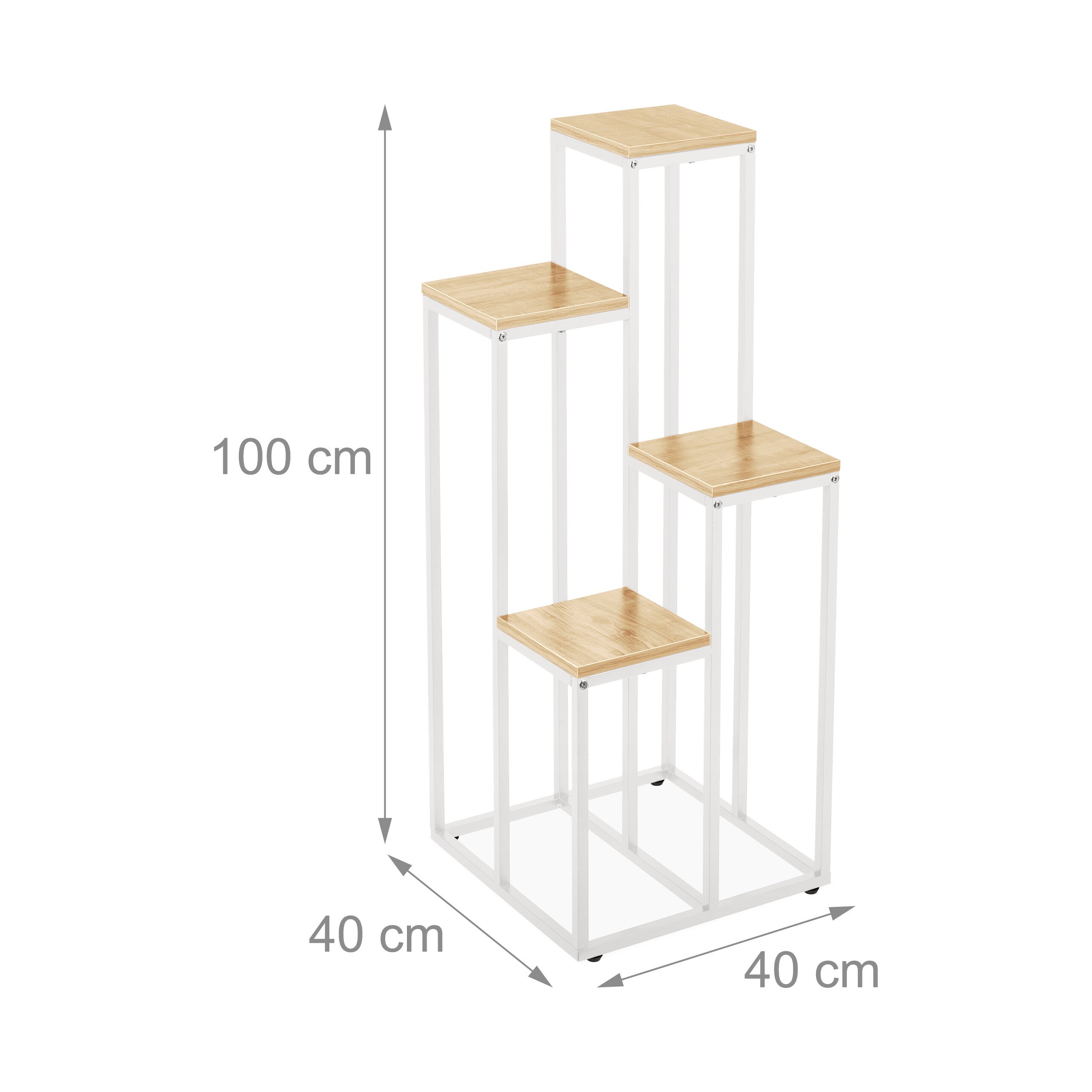 Étagère à plantes, 4 niveaux, 100x40x40 cm, peu encombrant, acier et MDF, escalier pour fleurs, blanc-nature, Relaxdays - 4