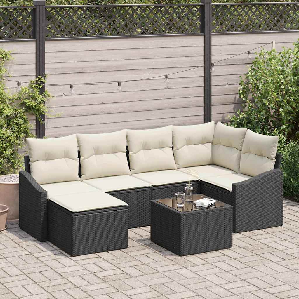 Zestaw Sof z poduszką 7 pcs Czarny polirattan vidaXL