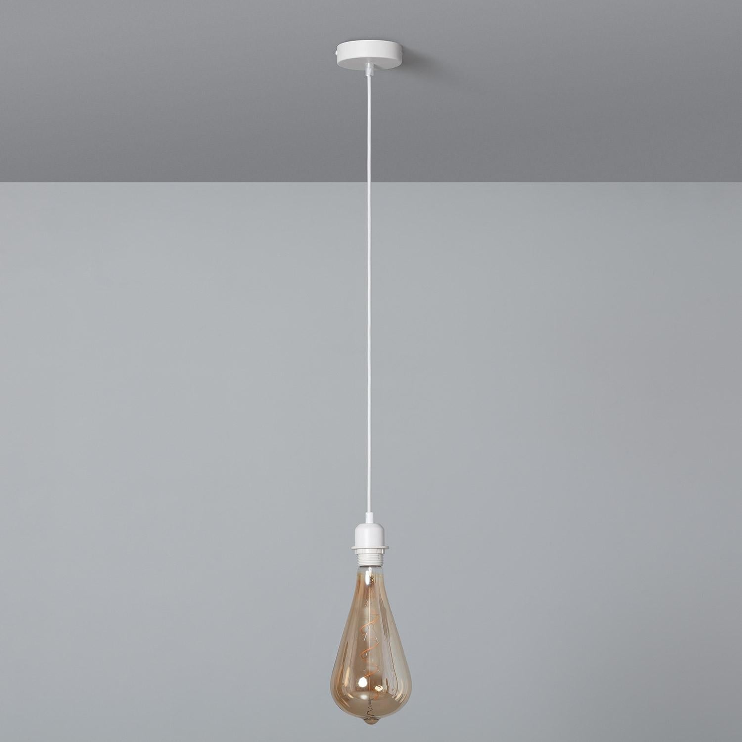 Lustre Suspension avec Câble Textile Blanc sans Abat-jour, Blanc, Fer,Textile, E27, IP20, 1620 mm x Ø100 mm - 4