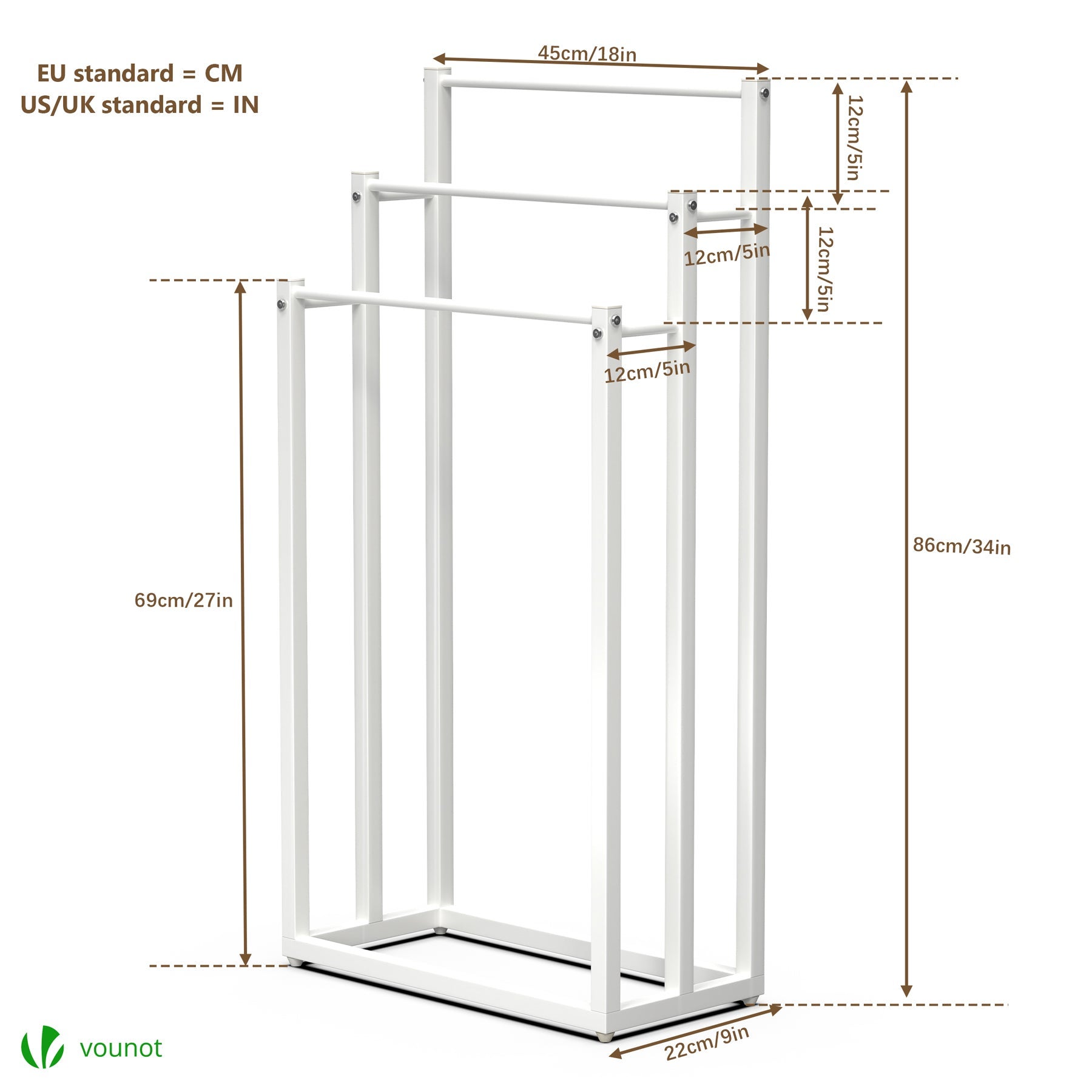 Porte serviettes sur pied autoportant 3 niveaux blanc VOUNOT® - 4