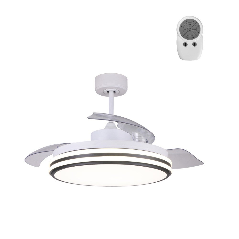 Wentylator sufitowy LED 35W Garin nowoczesny biały ze składanymi przezroczystymi łopatkami ø106,6cm