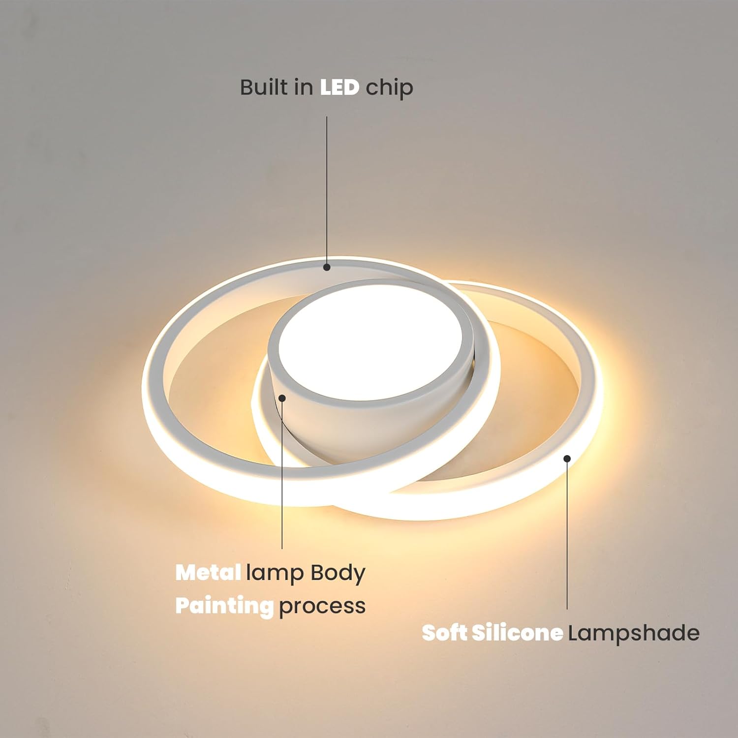 GOECO Lámpara de Techo LED Moderna, Lámpara de Techo Redonda, Blanco Cálido 3500K 32W 2500LM, Lámpara de Techo para Dormitorio Pasillo Cocina Balcón, - 3