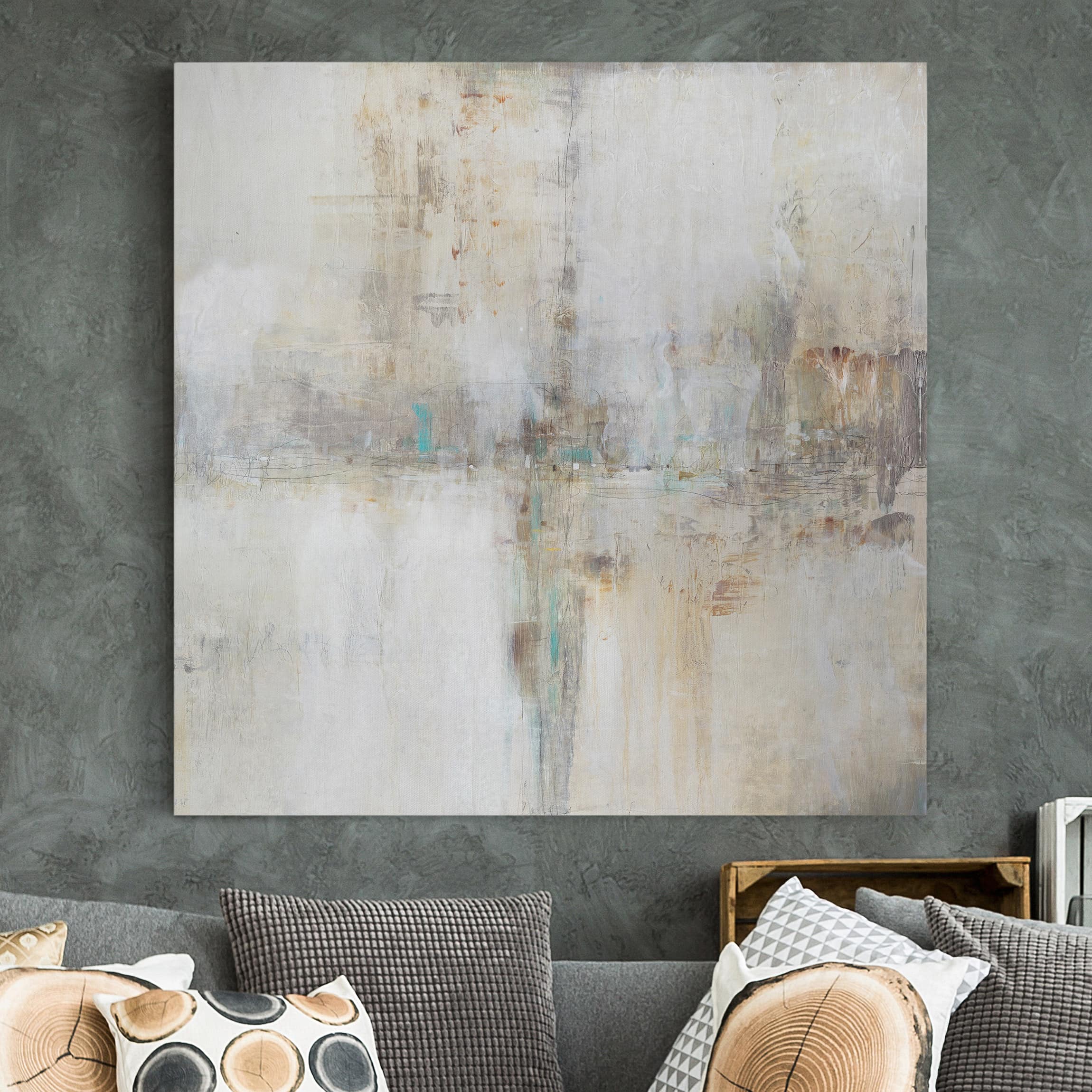 Lienzo cuadro en lienzo bastidor impresion en lienzo gris abstracto shabby pintura artista 292 salón pasillo 70 x 70 cm