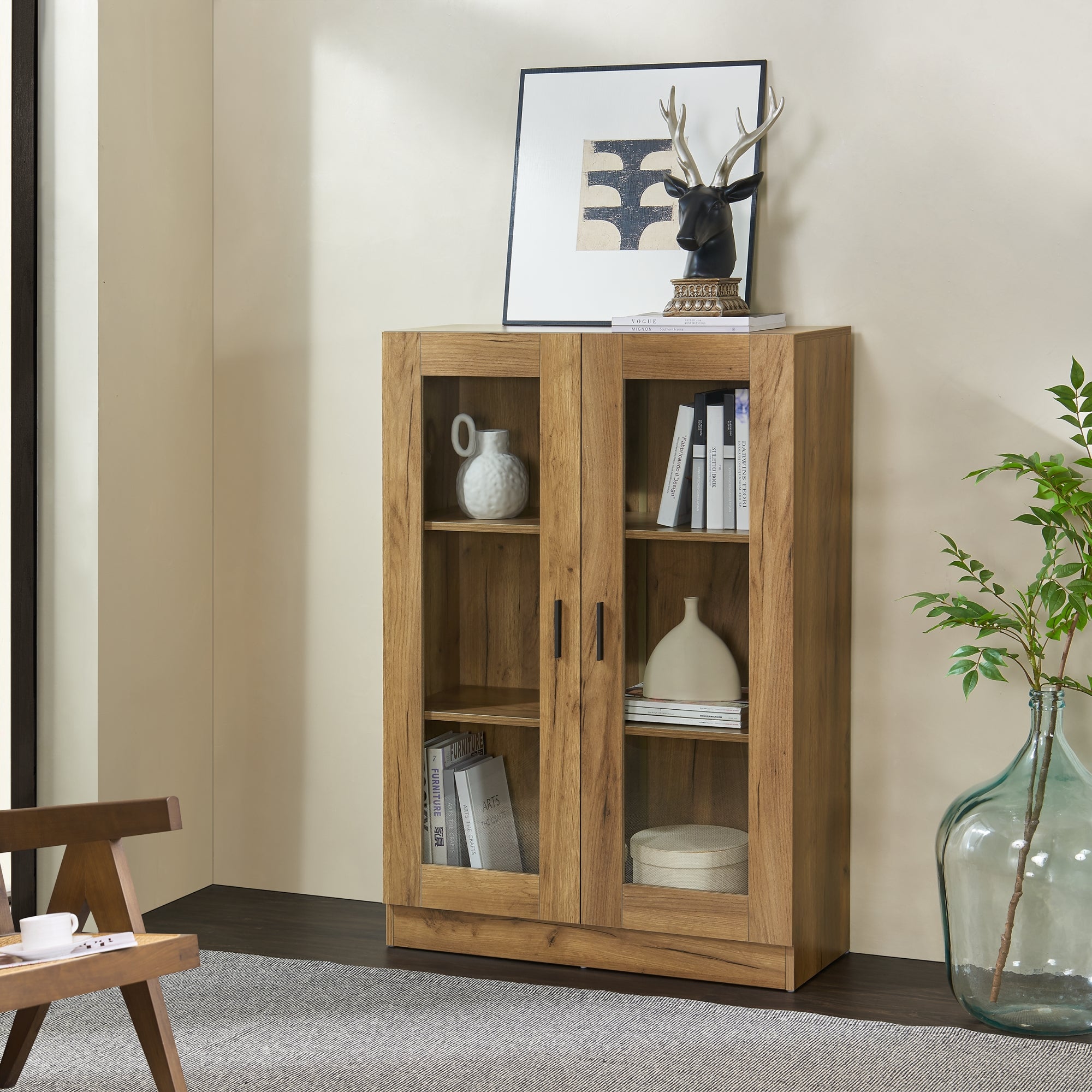 Armoire Vitrée Élégante En.casa - Meuble De Rangement Bibliothèque Vaisselier 115x70x31 Cm Chêne Sonoma