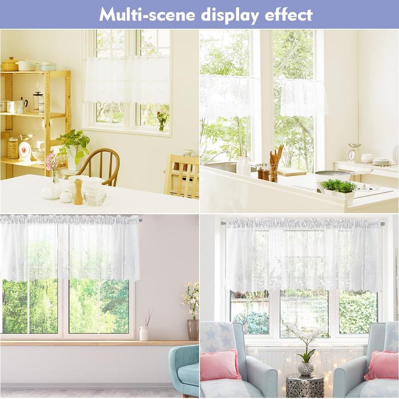 1. Zasłona tiulowa, zasłona z tiulu żakardowego, zasłona w stylu rustykalnym, karnisz nie jest wliczony w cenę, biała (szer. 74 cm x wys. 61 cm) - 7