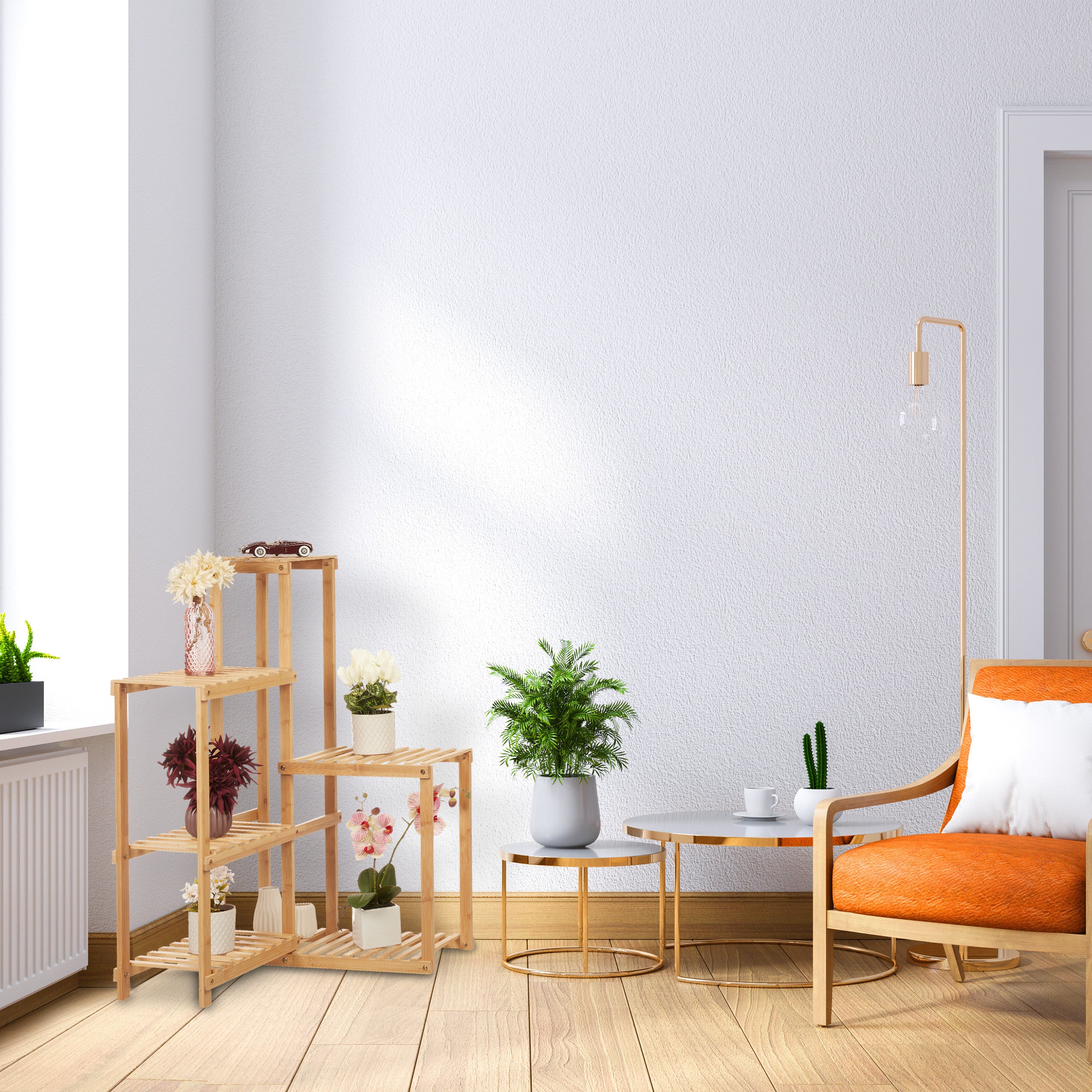 Meuble Plantes Bambou Relaxdays - 6 étagères D'angle 101x62x62cm