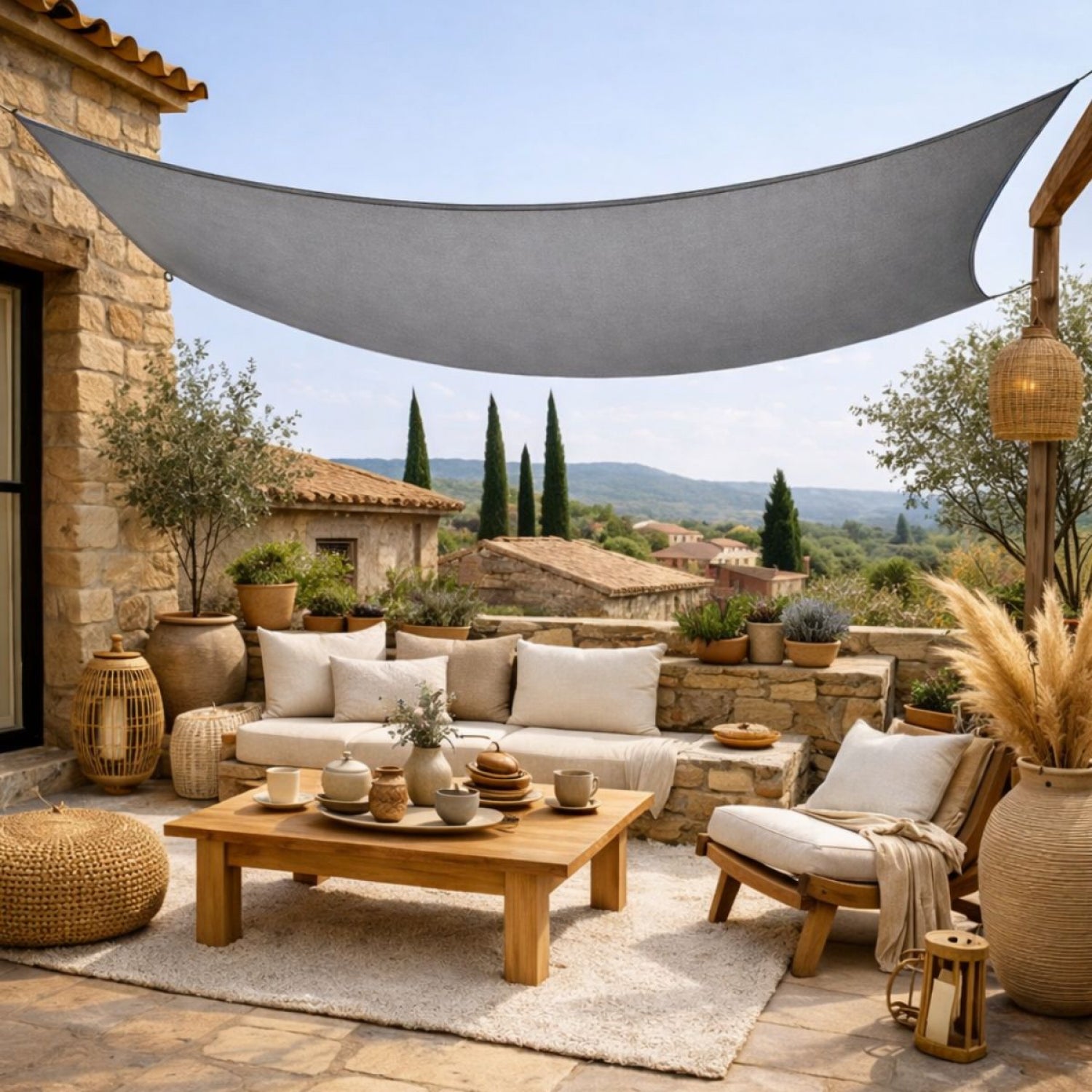 Voile d'ombrage rectangulaire pour terrasse, jardin, toile imperméable et résistant UV - 2 x 3 m - Gris - Linxor - 5