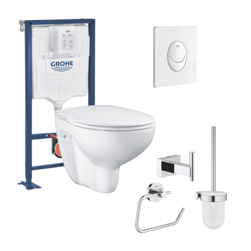 WC Suspendu GROHE Bau Sans Bride 3/6L Blanc Alpin - Design Intemporel Et Hygiénique