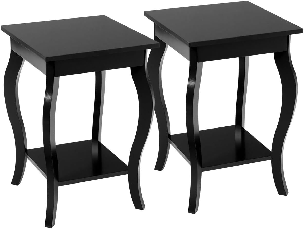 Stolik nocny z półką, 2 poziomy, stolik pomocniczy z drewna z łukowatymi nogami, stolik przemysłowy, do salonu, sypialni, 40 x 40 x 60 cm (2, czarny)