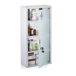 Armadietto Medicinali A Chiave Relaxdays – 4 Scomparti, Vetro Opaco E Acciaio Nero