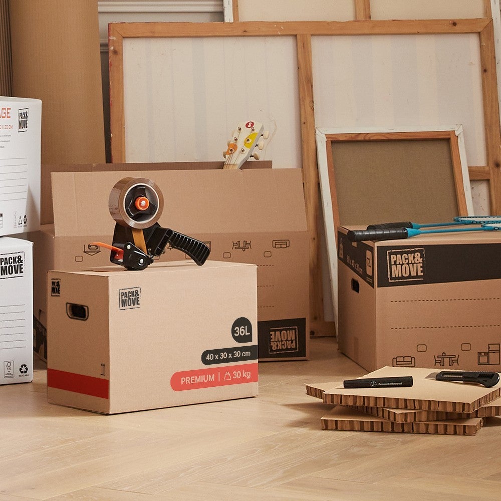 Pack and Move - Lot 20 Cartons Déménagement Livres Premium - 40 X 30 X 30 Cm - Extrême Résistance 20 KG - Poignées Renforcées - 1 Adhésif Offert - 9