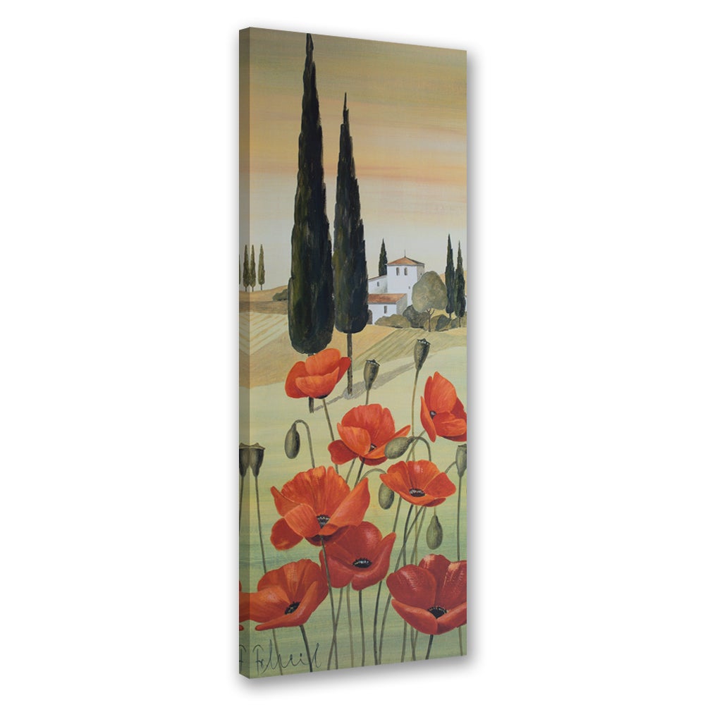 Obraz na płótnie, Krajobraz Toskanii z makami 30x90