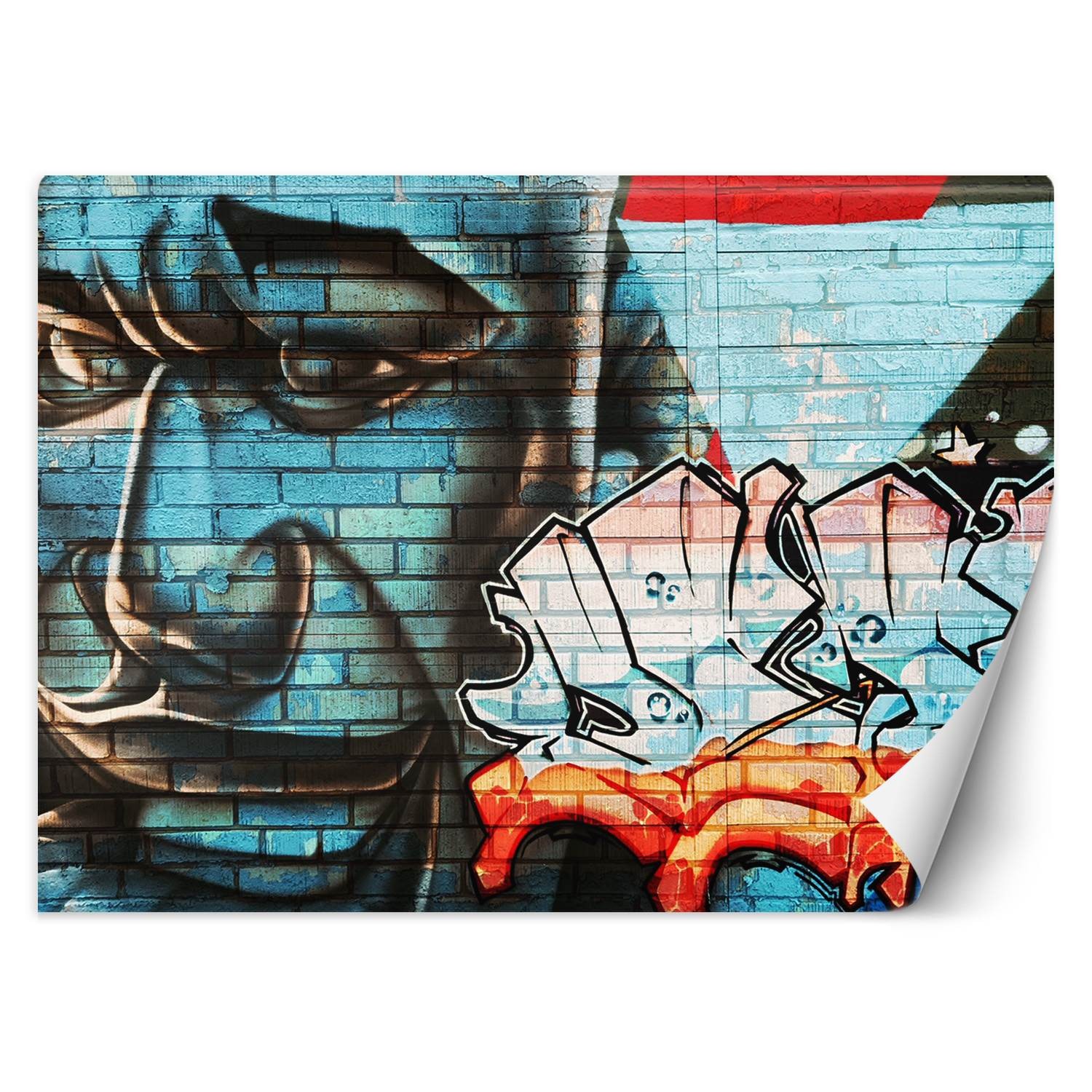 Fototapeta, Graffiti na murze niebieska twarz 100x70