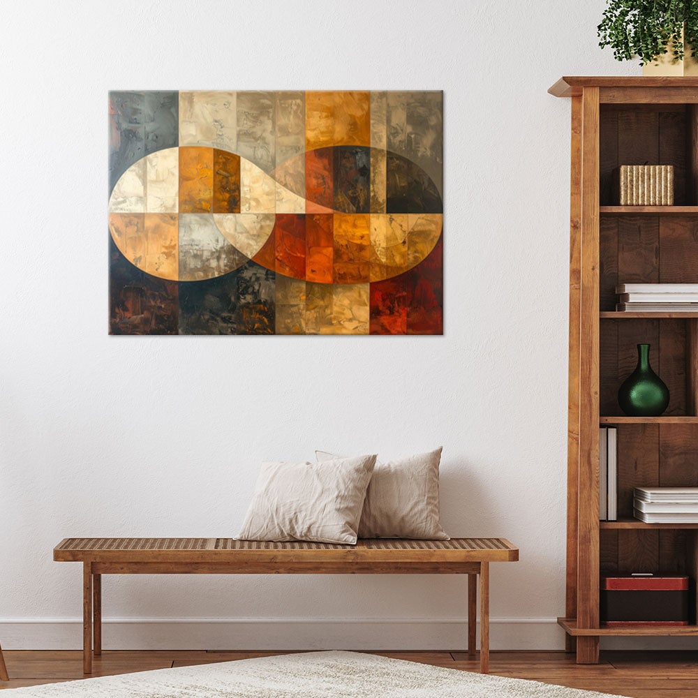 Obraz na płótnie do salonu, Abstrakcja geometria w beżowo-złotych i rudo-brązowych odcieniach 100x70 - 2