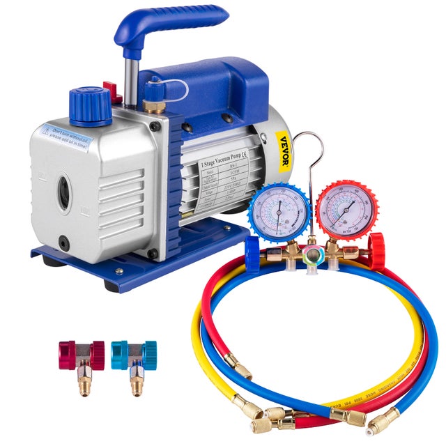 Pompe à Vide Climatisation VEVOR 3 CFM 1/4 HP Pompe à Vide Réfrigération 85 L/Min HVAC 1 Étage avec Jauge de Collecteur Anti-Reflux Huile