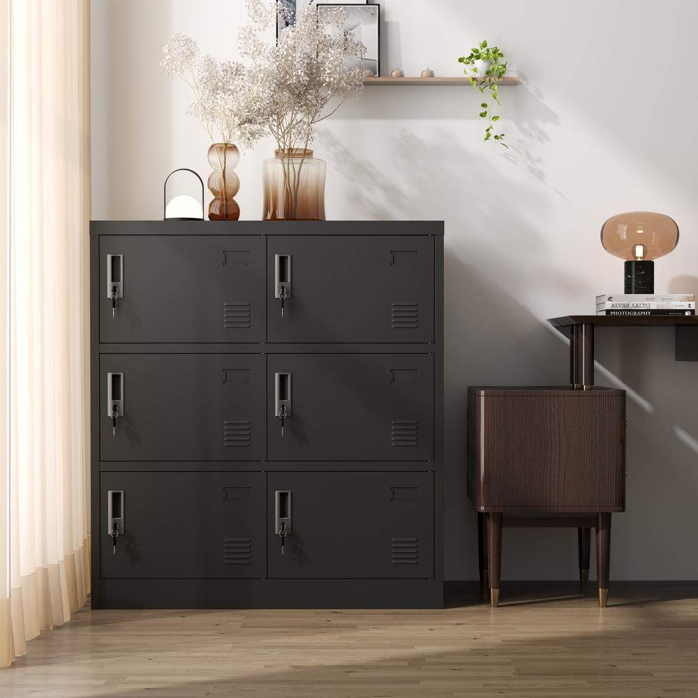 Armoire métallique à 6 portes - Bureau, salle de sport, école, maison, résistante à la rouille et à l'humidité, noire - 2