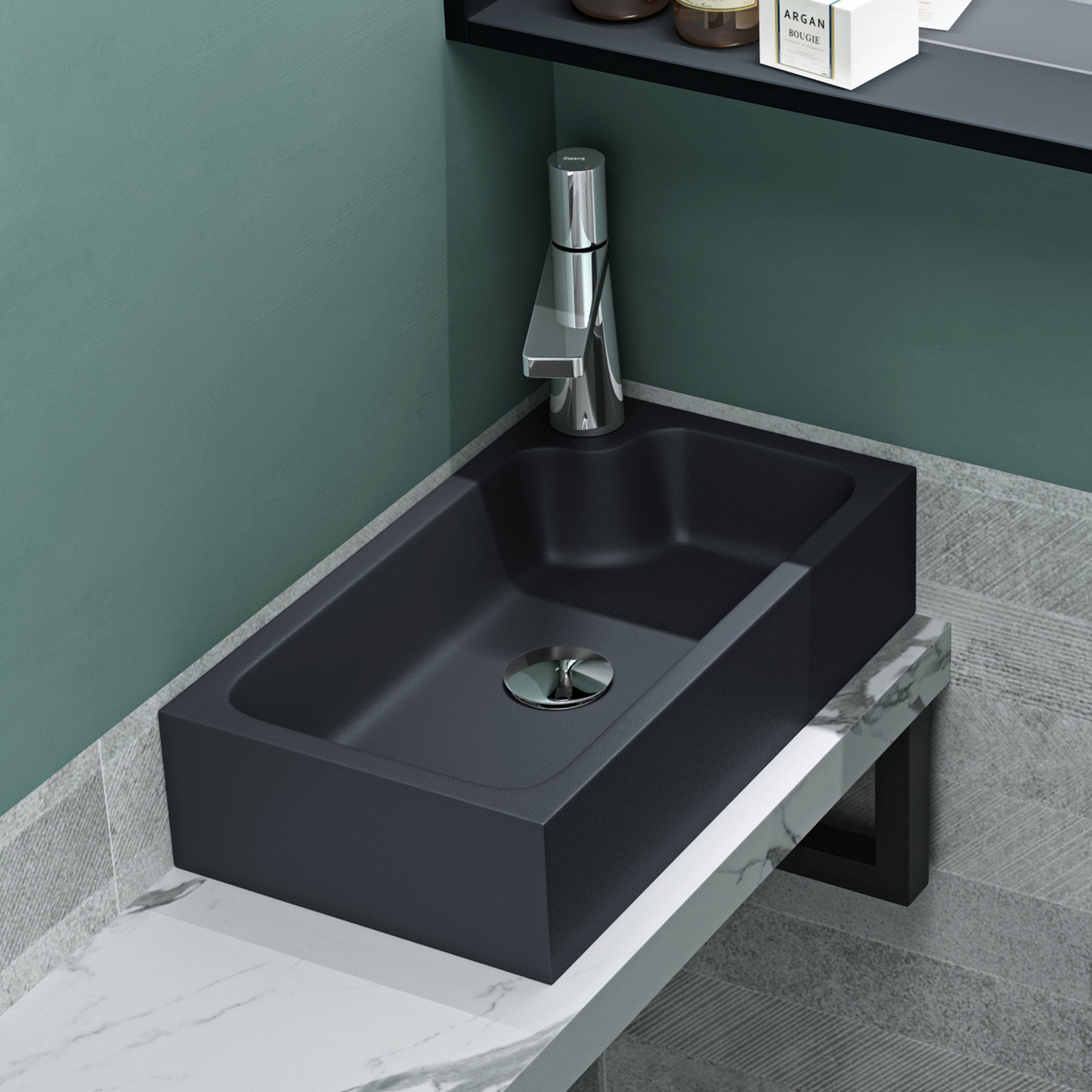 Lavabo D'angle Blanc HOROW, 46x32cm, Avec Trop-plein - Pour Salle De Bain, WC Invités (neuf)