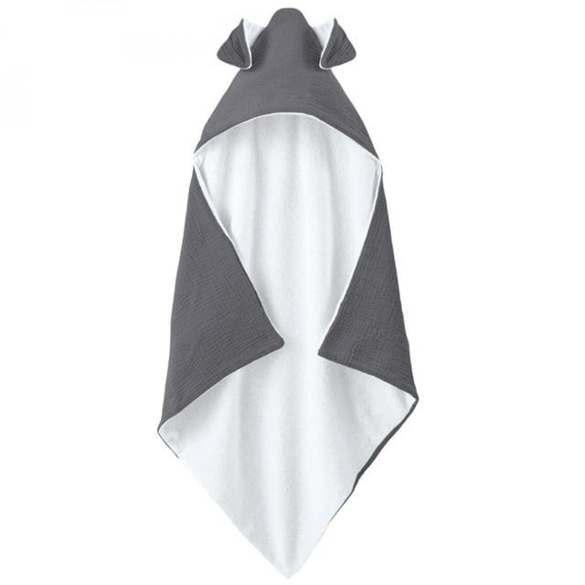 Cape, sortie de bain intérieur 100 % coton - 75 x 75 cm - Lapin - Gris - Monsieur Bébé