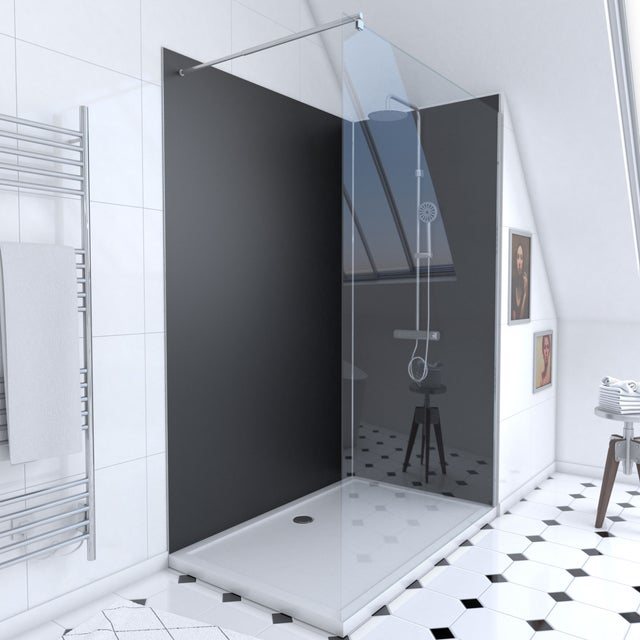 Pack Douche a l'Italienne 90x120 - Kit Panneaux Muraux Noir/Chrome + Receveur + Paroi 6 mm