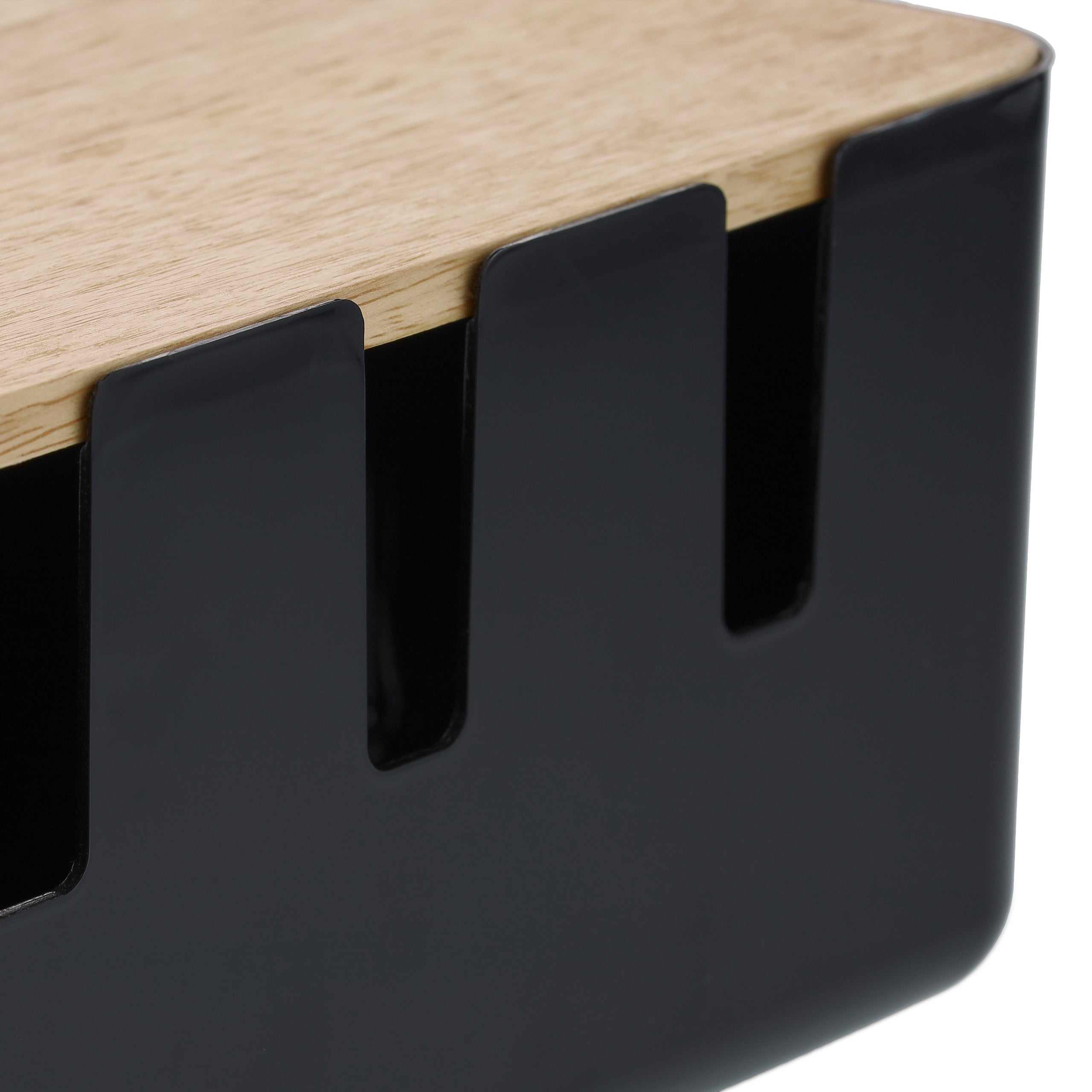 Boîte cache-câbles pour 2 multiprises, en plastique avec couvercle en bois, 11,5 x 30,5 x 12,5 cm, noire, Relaxdays - 8