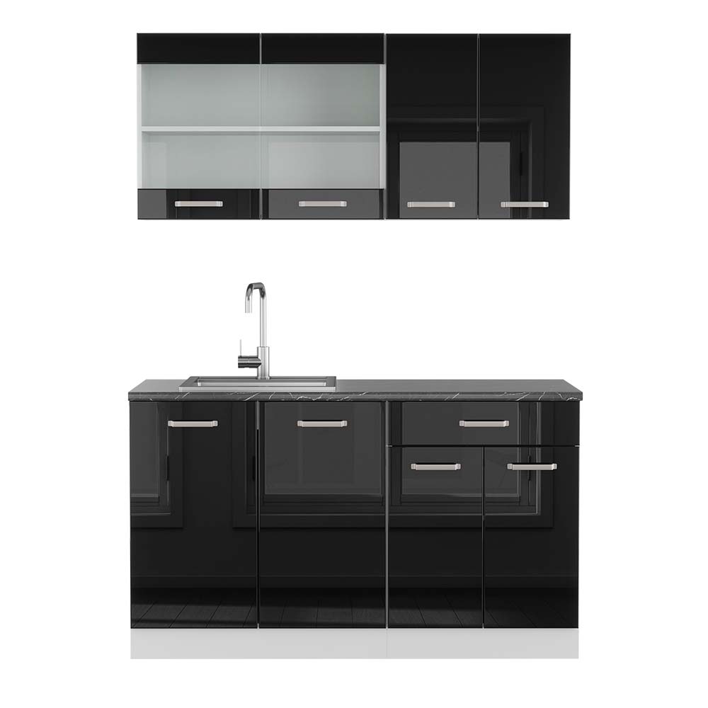 Vicco Pojedyncza kuchnia R-Line, Czarny wysoki połysk/biały, 140 cm , BP Antracyt