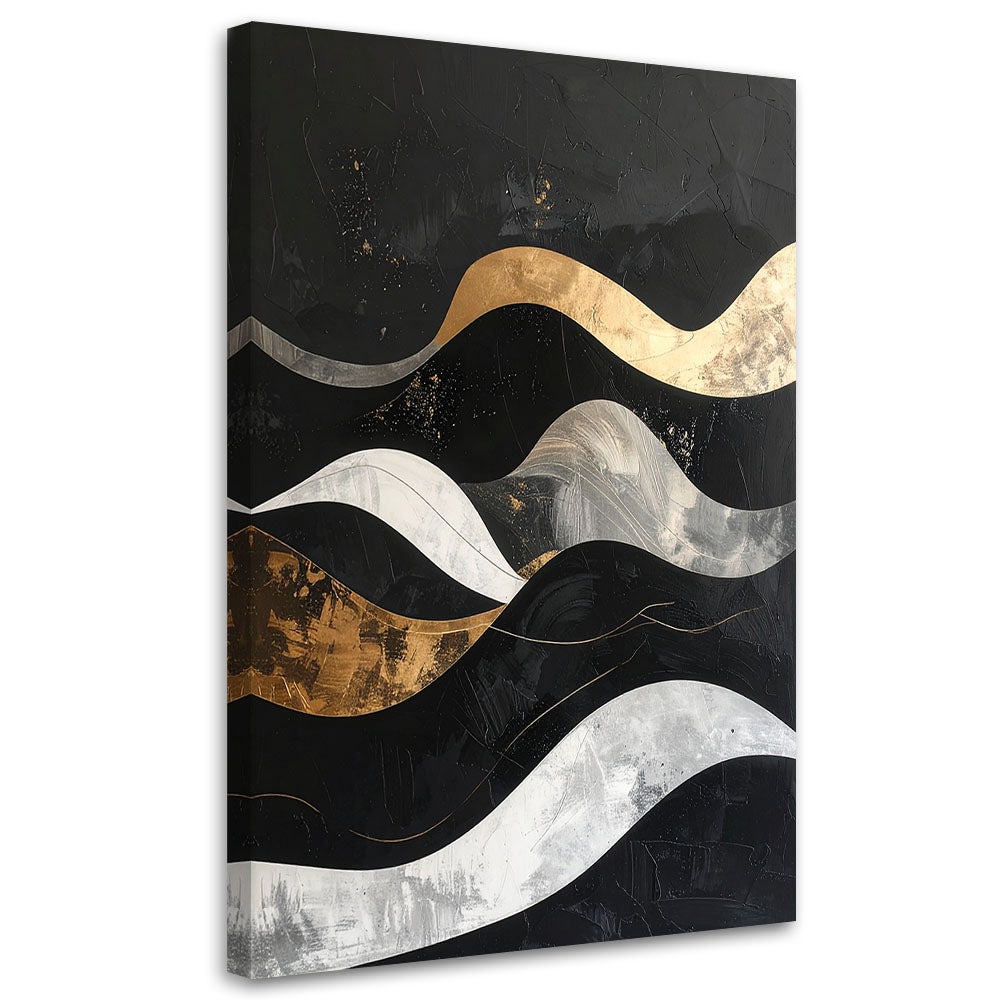 Obraz do salonu loftu biura, Abstrakcja geometryczna złoto czarna w stylu glamour fale 30x45