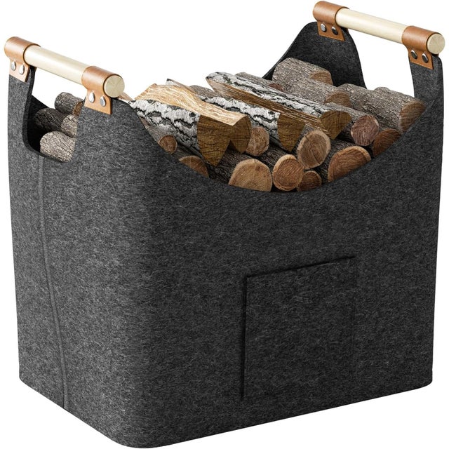 Panier à bois de chauffage 60 L, panier à bois pliable, sac en feutre, panier à bois de chauffage avec poignée, 45 x 32 x 40 cm