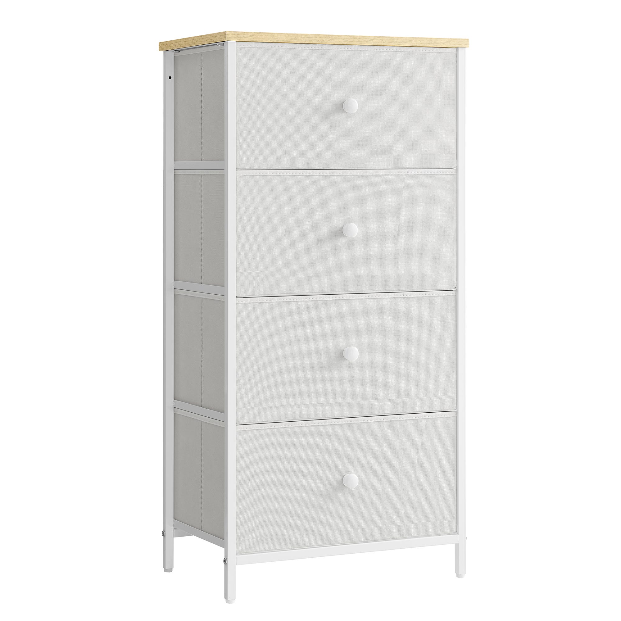 Commode 4 Tiroirs Tissu CADUKE – Meuble Rangement Chambre Salon Sur Roulettes, Dessus Bois 39x29x74.5 Cm