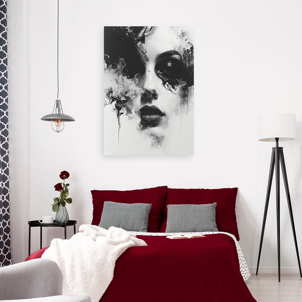 Nowoczesny obraz na płótnie canvas,do salonu sypialni Abstrakcyjny portret kobiety czarno biały 80x120 - 2