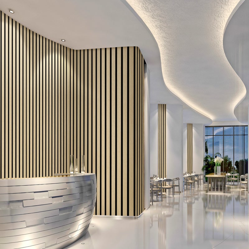 Panel de lamas Revestimiento mural de MDF natural Moderno panel mural acústico de chapa de madera y fieltro 2x 120x60x2,1cm Madera - 5