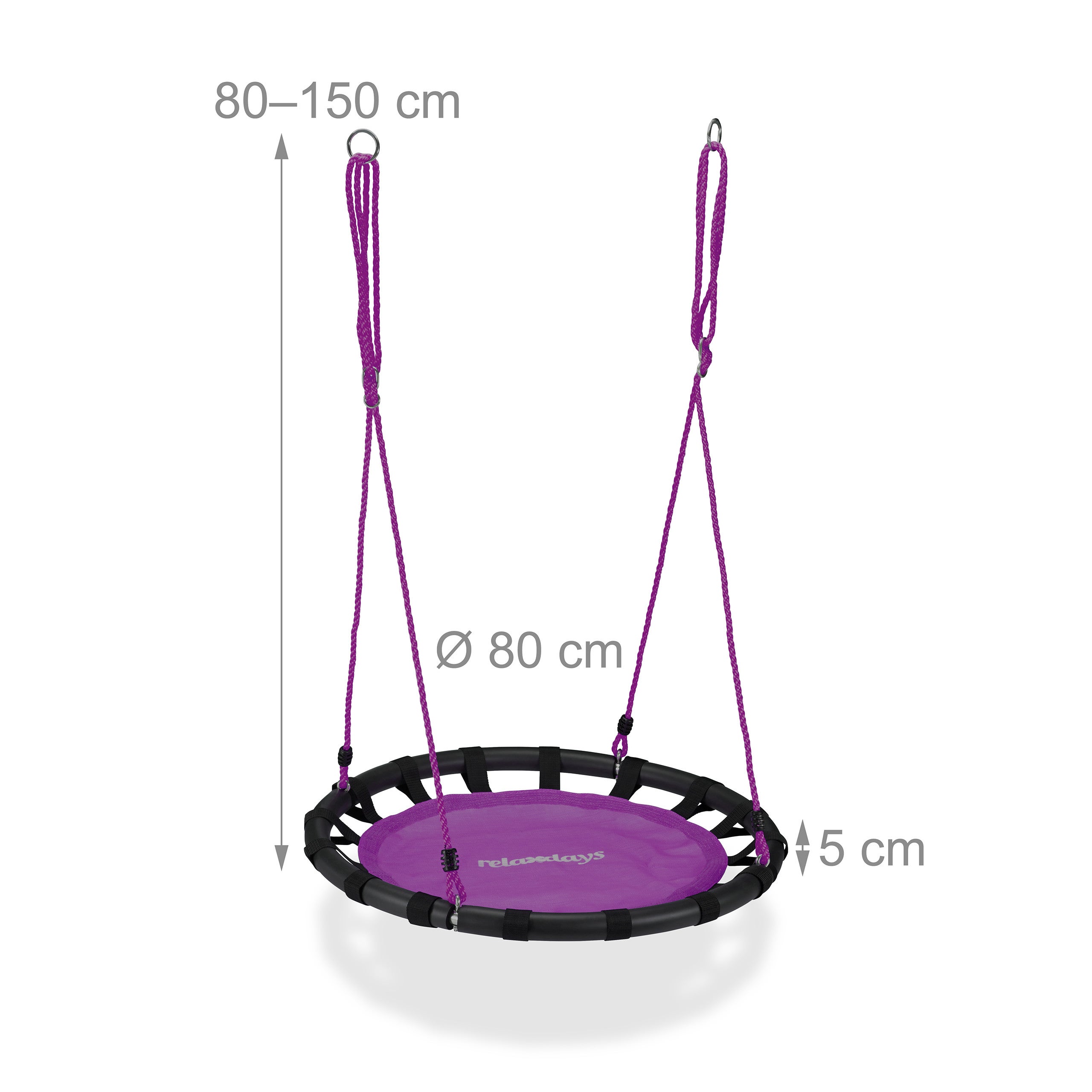 Balançoire nid d'oiseau rond 80 cm à suspendre panier enfant adulte jardin extérieur 100 kg, violet, Relaxdays - 9