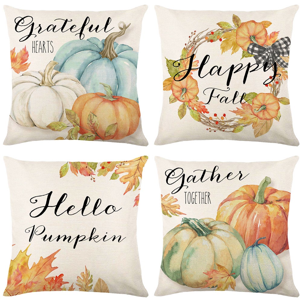 Lot de 4 housses de coussin décoratives motif citrouille 45 x 45 cm, pour canapé, salon, chambre, jardin, décoration d'intérieur - 2