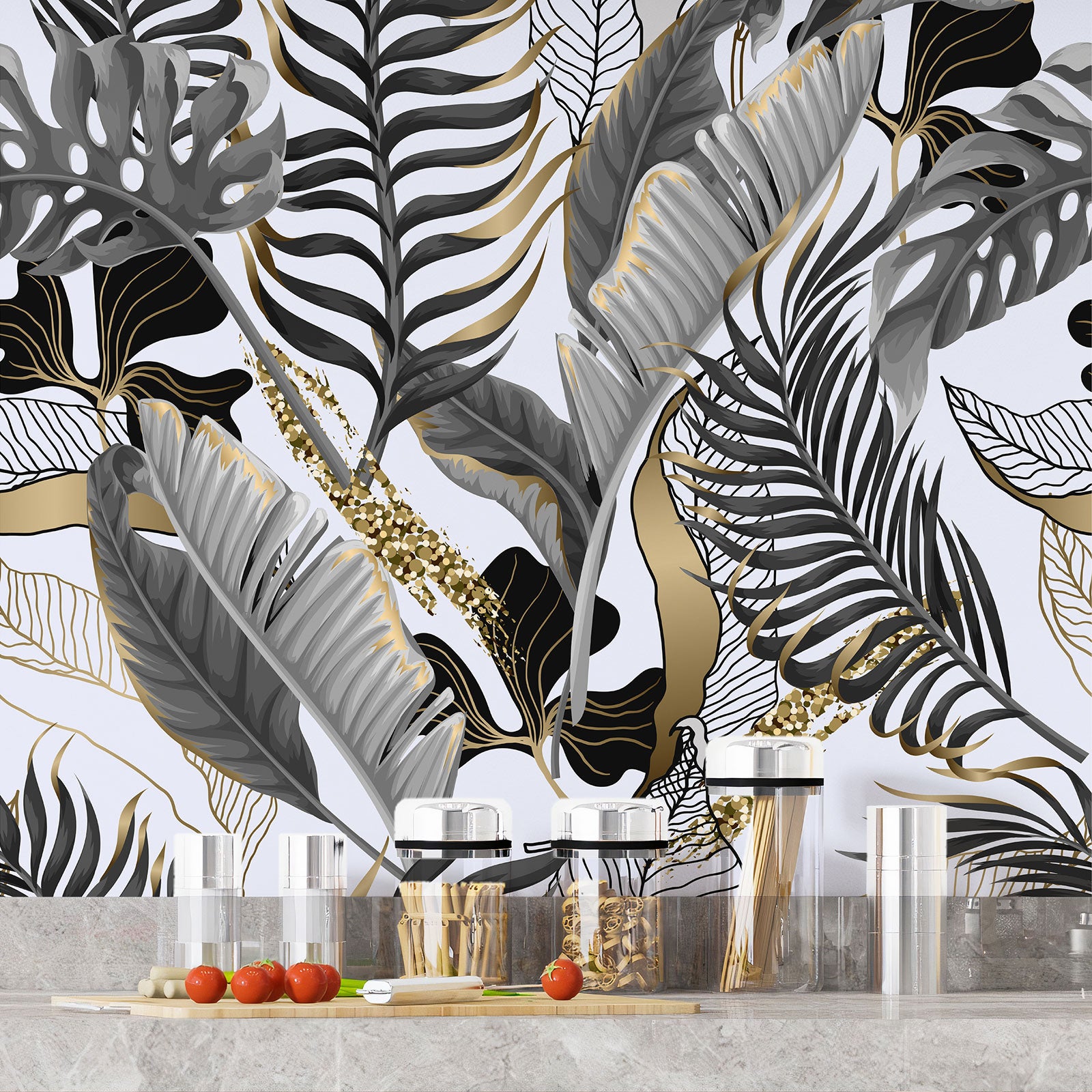 Crédence adhésive sticker décoratif pour cuisine - Fleurs tropicales - Adhésif MAT - 50x50 cm - 4