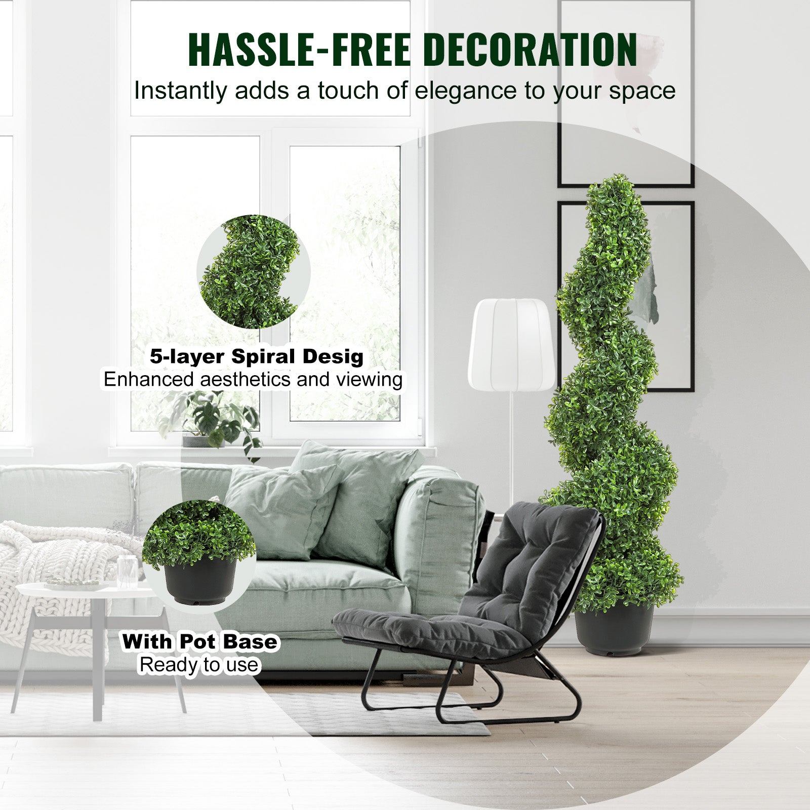 Bosso Artificiale SucceBuy 1,2 m (2 Pezzi),Pianta Topiaria Finta,Pianta Verde Realistica con Foglie Sostituibili per Decorazioni Interno/Esterno - 7