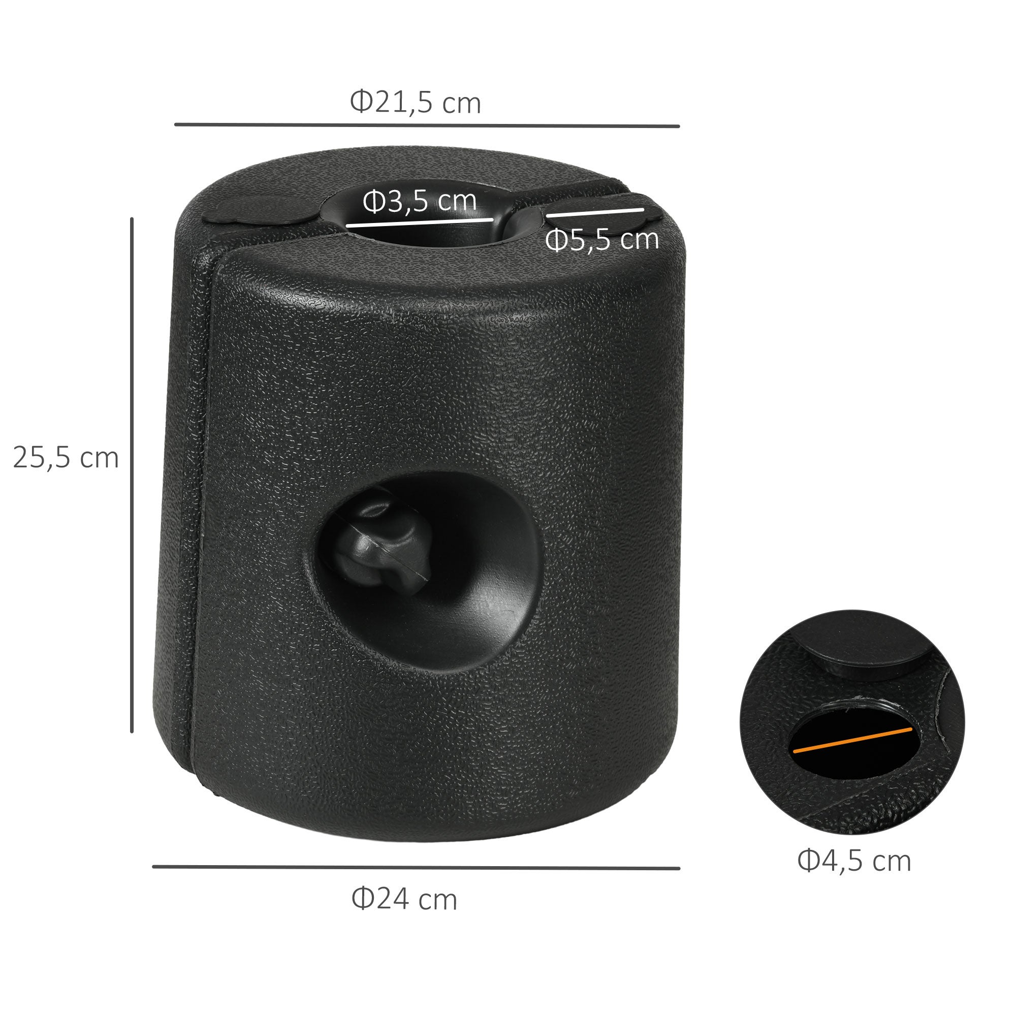 Pesos para Carpas Outsunny HDPE Negro 24x24x25.5 cm - 3
