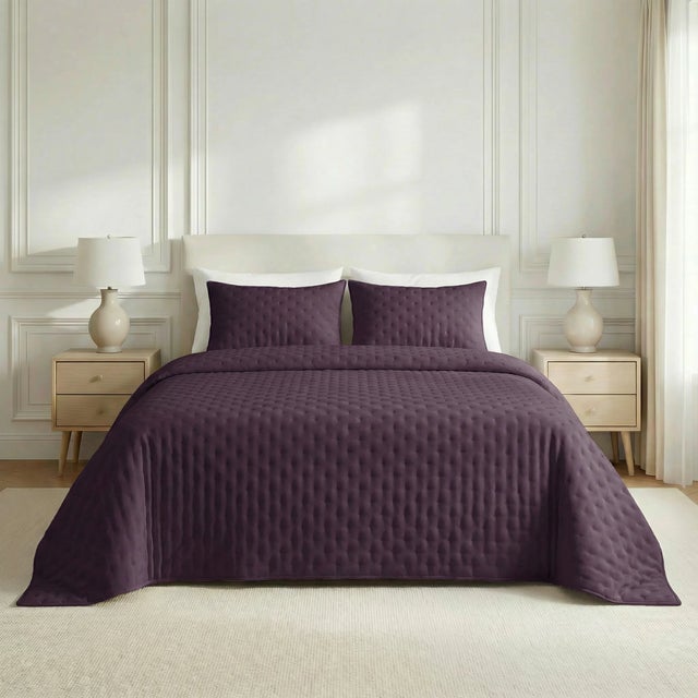 Couvre-lit uni matelassé au toucher doux Violet - 280x270 cm