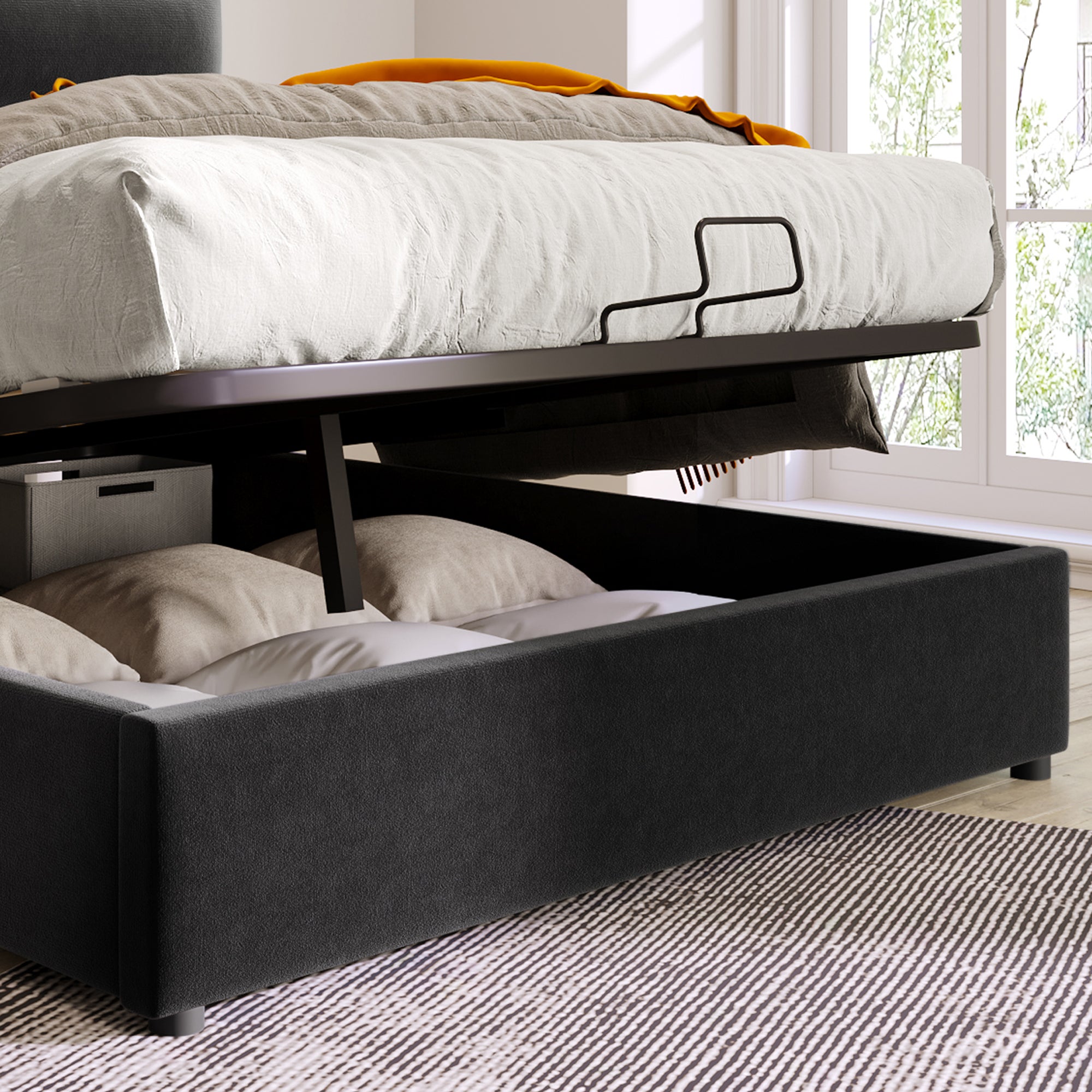 Łóżko tapicerowane welurowe 140x200cm z regulowanym wezgłowiem i stelażem na listwy - Czarne - 8