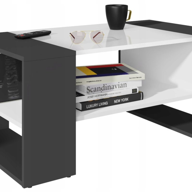 Ława MENO biały-czarny z pojemną półką stolik kawowy 100cm loft retro