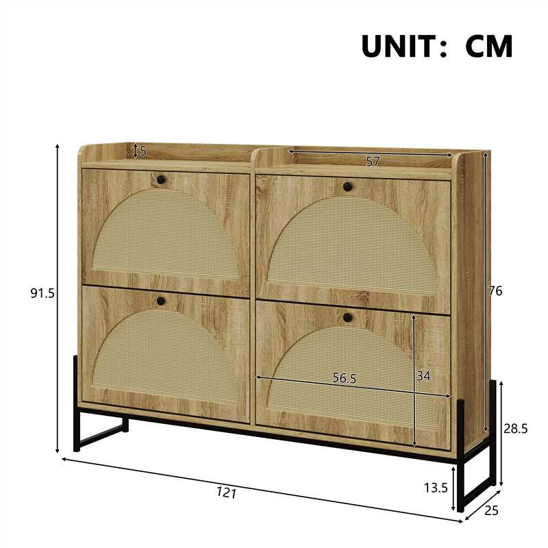 Meuble à chaussures étroit avec 4 portes - 121 x 25 x 91.5 cm - Panneau de particules - Naturel - 3