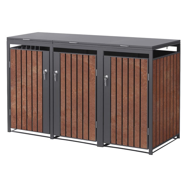 ML-Design pojemnik na śmieci 240L 200x80x120 cm stalowy antracytowy wyglad rdzy odporny na warunki atmosferyczne uchylna pokrywa do 3 tony