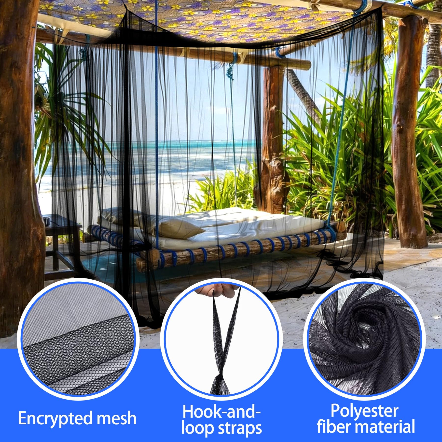 Moustiquaire pour extérieurs,300x300x250 cm,protection contre les insectes pour tonnelle,jardin,terrasse,maille 220,maille fine avec 1 porte (noir) - 5