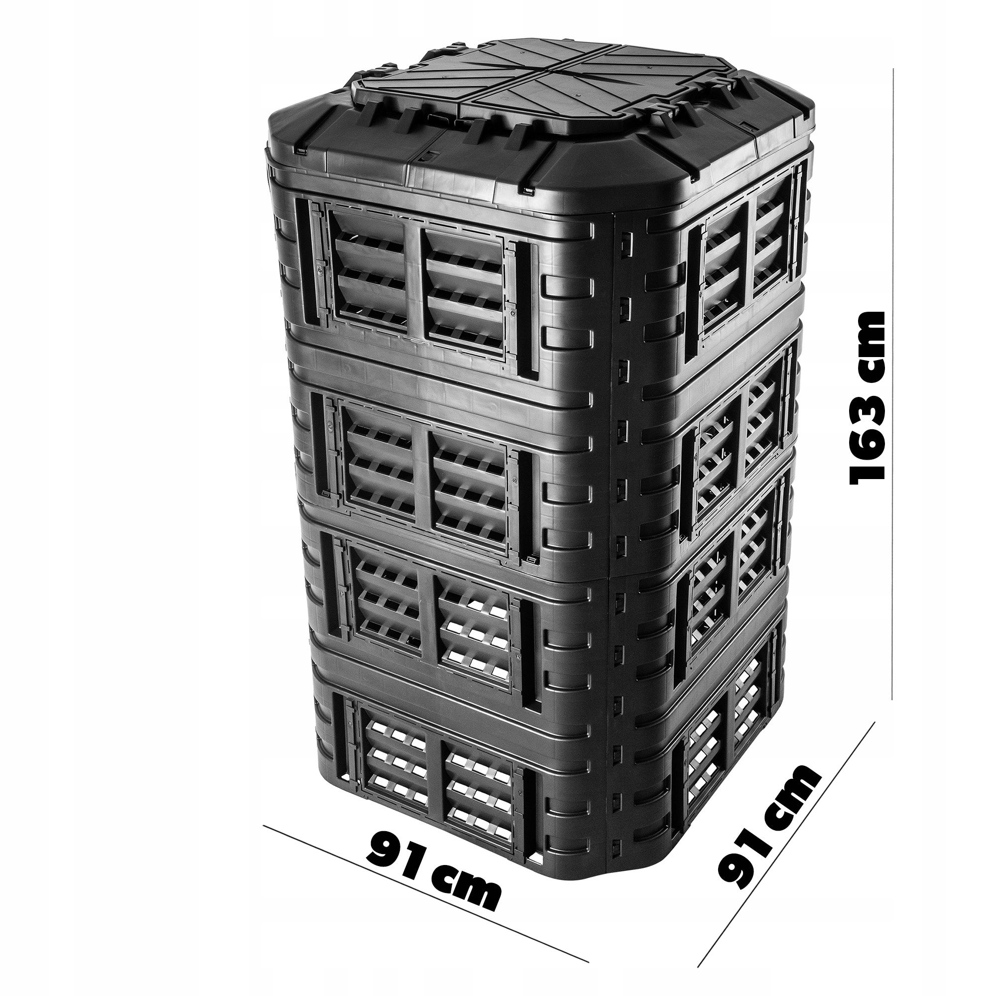 KADAX Compostiera da Giardino 1260L, Grande Contenitore per Compostiera per una Gestione Efficace dei Rifiuti Organici negli Spazi Esterni (Nero) - 4