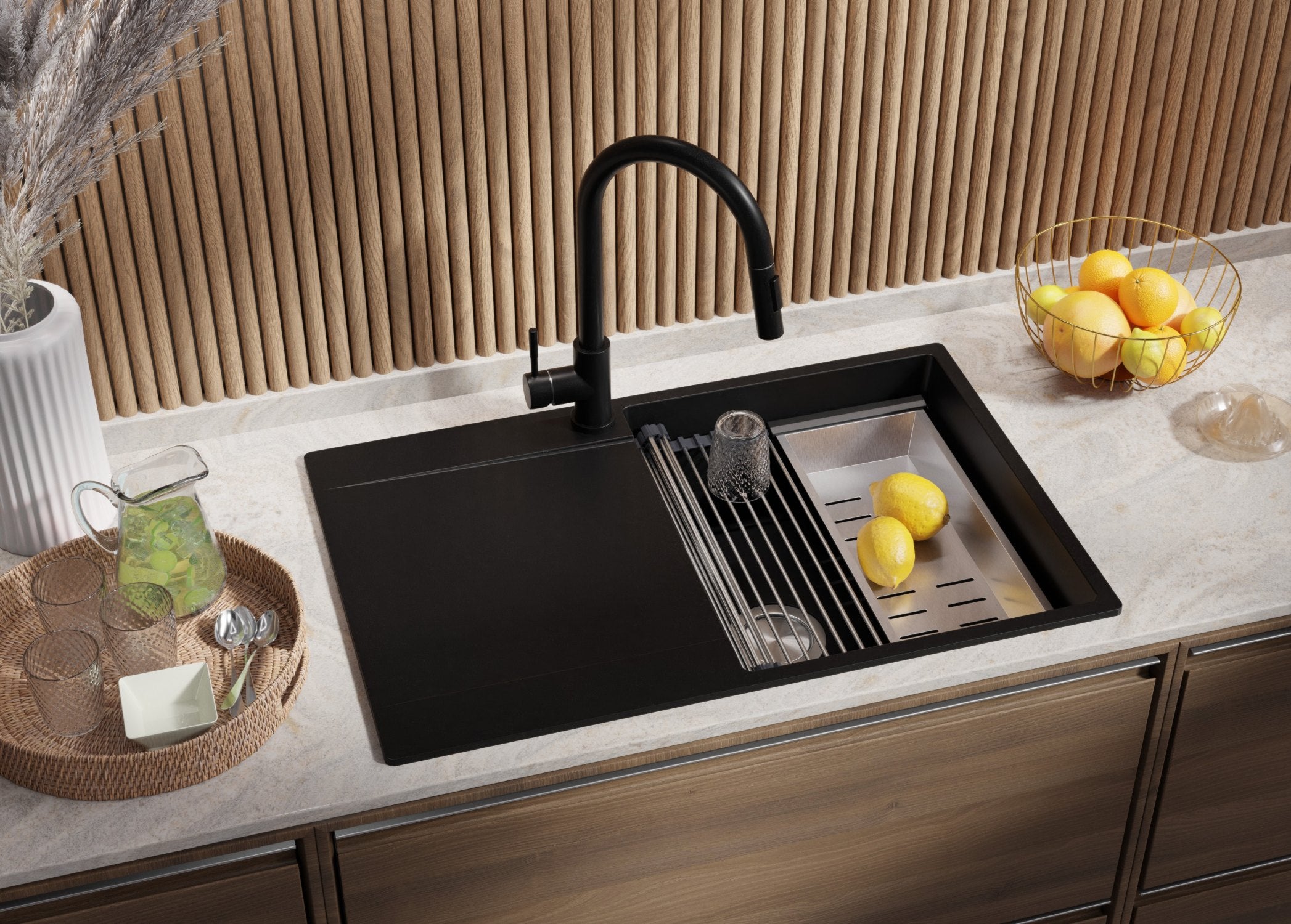 Lavandino da Cucina Nero 78x50cm, Lavello in Granito a 1 vasca + Sifone Classico + Accessori, Lavabo da Cucina Incasso al mobile 50cm PRIMAGRAN - 2