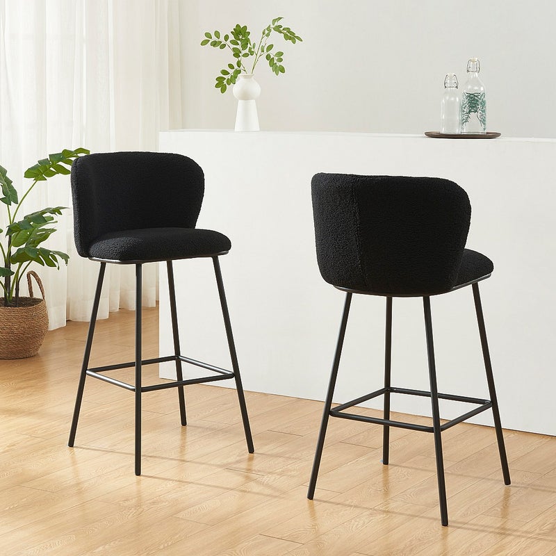 Zestaw 2 stołków barowych z bukli i metalu - Czarny - SENORASE