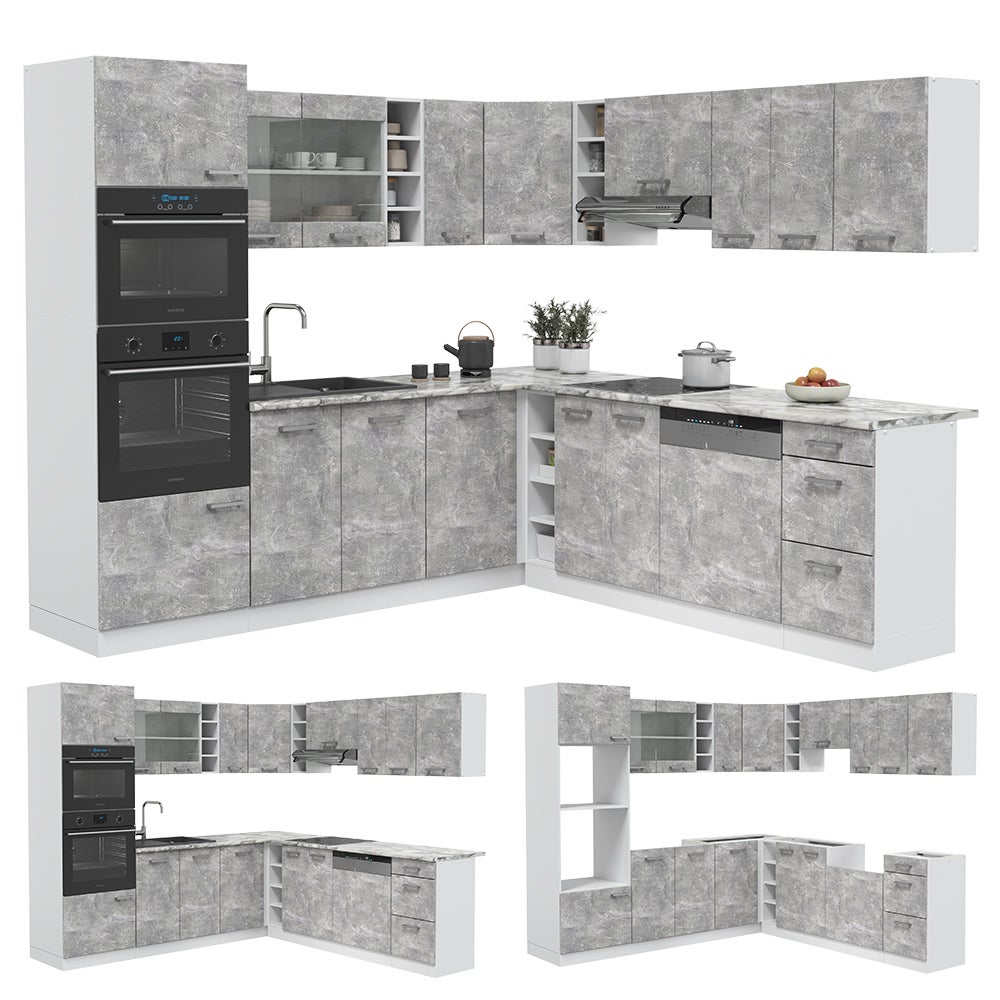 Vicco Cuisine en angle R-Line, Béton/Blanc, 247 x 237 cm, PT Chêne - 9